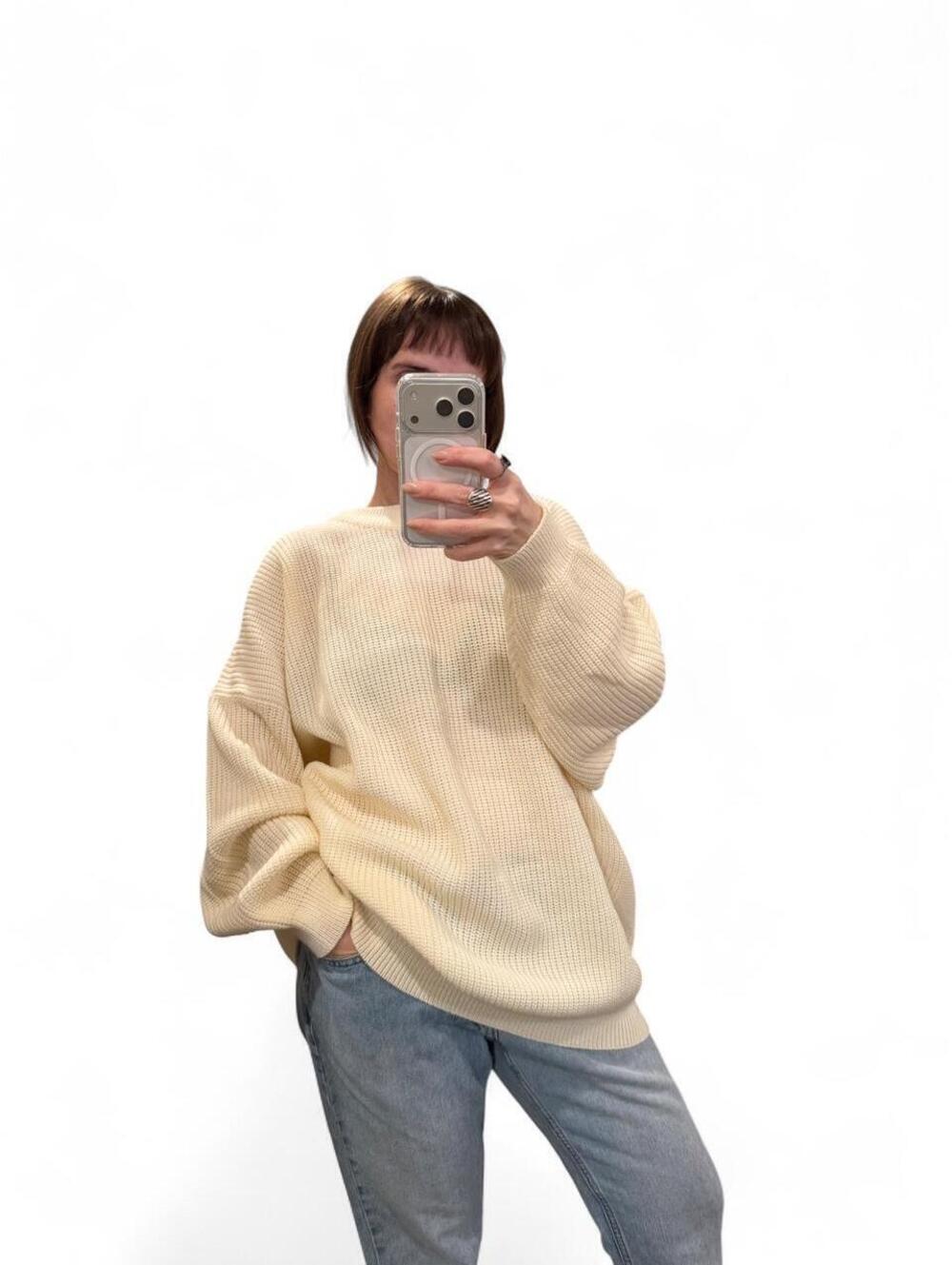 Vintage Oversized Ivory Knit Sweater – 3X